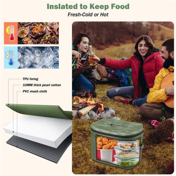 Insulated Cooler Bag, 40 Can/20L Portable Soft Cooler, Collapsible - Picture 2 of 5